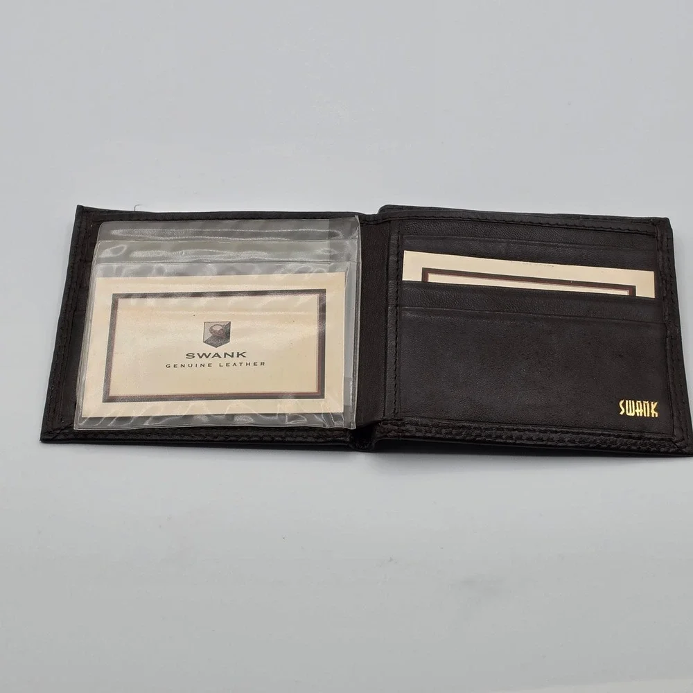 Swank Bifold Wallet Mens OS‎ Black Like New Genuine Leather Card Slots Vintage